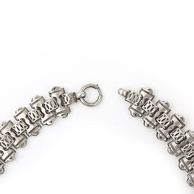 Antique Victorian Silver Engraved Flat Link Collar Necklace Circa 1880