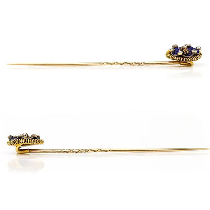 Antique Victorian 15ct Gold Blue Enamel and Rose Cut Diamond Stick Pin, Circa 1890