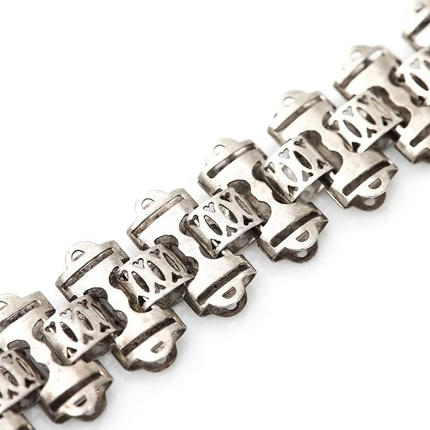 Antique Victorian Silver Engraved Flat Link Collar Necklace Circa 1880