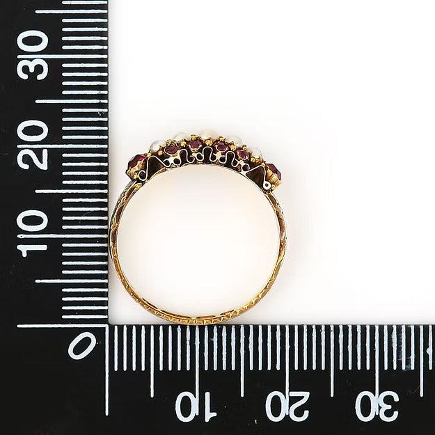 Antique Victorian 15ct Yellow Gold Ruby And Pearl Ring Circa 1878