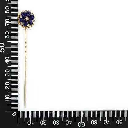 Antique Victorian 15ct Gold Blue Enamel and Rose Cut Diamond Stick Pin, Circa 1890
