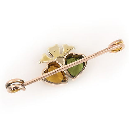 Edwardian Peridot, Citrine and Pearl Twin Heart Brooch, Circa 1910