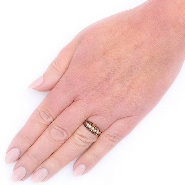 Antique Victorian 15ct Yellow Gold Ruby And Pearl Ring Circa 1878