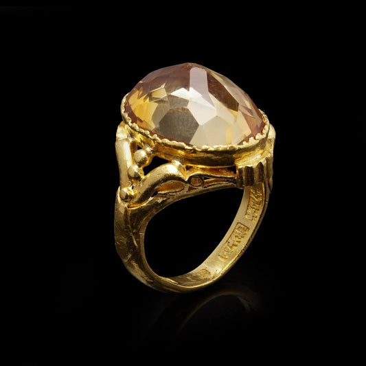 Chinese 23kt Yellow Gold Ring with Citrine