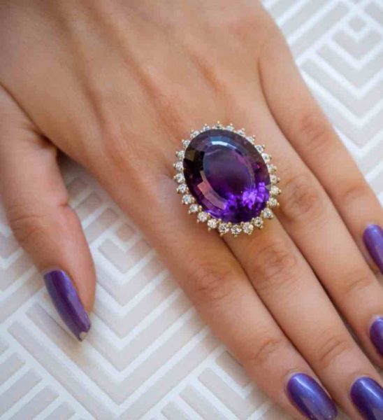 vintage amethyst and diamond cluster ring