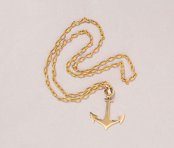 A vintage 18ct yellow gold chain with anchor pendant made in Italy circa 1970