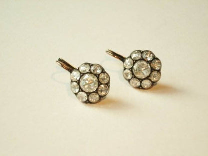 Antique Rose Cut Diamond Cluster Earrings. C 1880