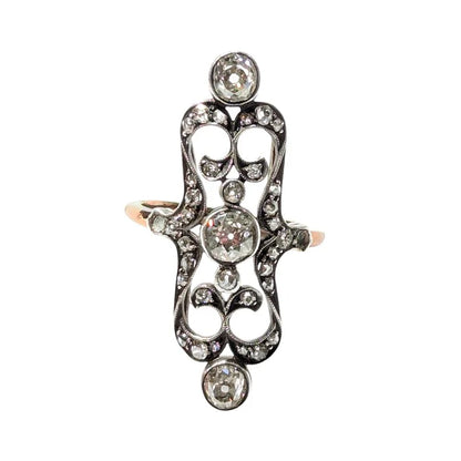 Antique Old Cut Diamond Trilogy Plaque Ring, Circa 1900