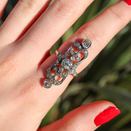 Antique Old Cut Diamond Trilogy Plaque Ring, Circa 1900