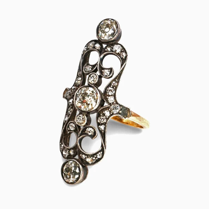 Antique Old Cut Diamond Trilogy Plaque Ring, Circa 1900
