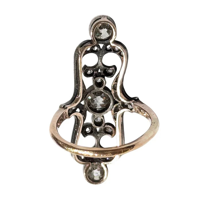 Antique Old Cut Diamond Trilogy Plaque Ring, Circa 1900