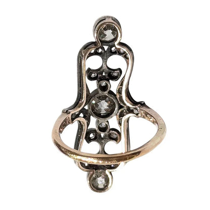 Antique Old Cut Diamond Trilogy Plaque Ring, Circa 1900