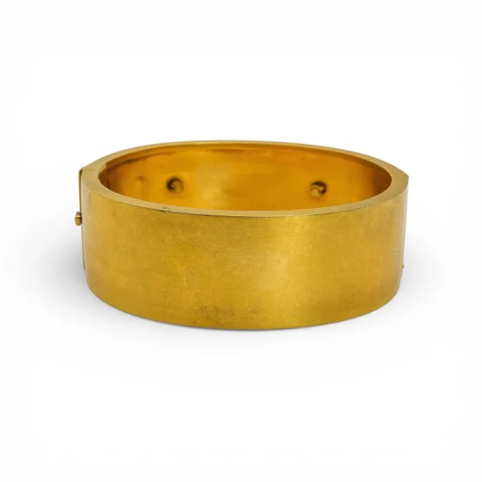 Victorian Antique Etruscan Revival Pearl and Gold Bangle, Circa 1875