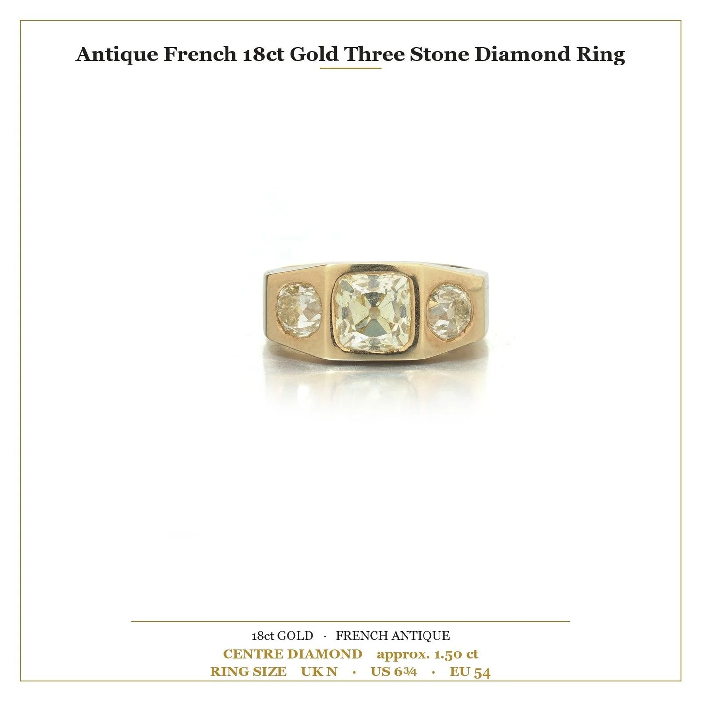 Antique French 18ct Gold Three Stone Diamond Ring