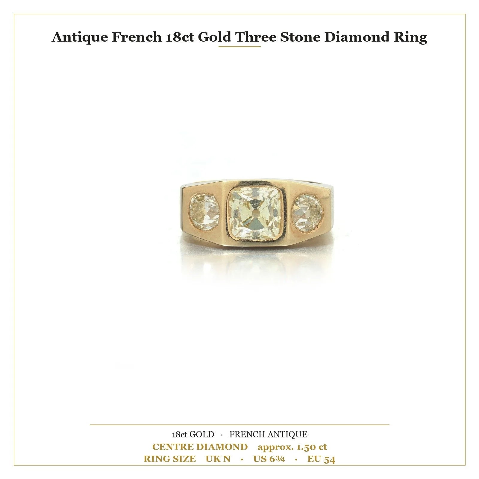 Antique French 18ct Gold Three Stone Diamond Ring