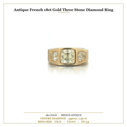 Antique French 18ct Gold Three Stone Diamond Ring