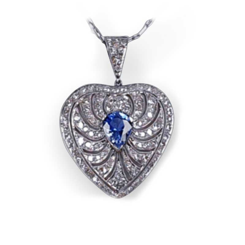 Antique Art Deco Sapphire and Diamond Heart Pendant