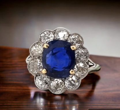 Antique Art-Deco No Heat Burmese Sapphire Engagement Ring