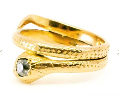 Antique Gold and Old Cut Diamond Snake Ring