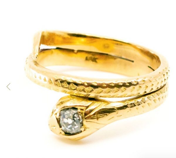 Antique Gold and Old Cut Diamond Snake Ring