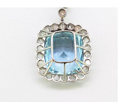 Art Deco Aquamarine and Rose Cut Diamond Pendant set in Platinum