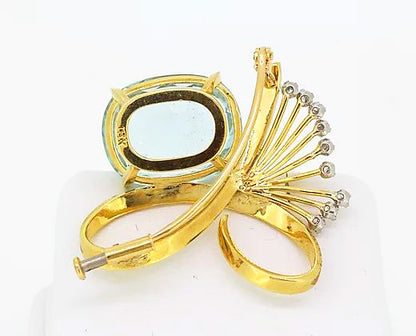 Vintage 15.00ct Aquamarine and Diamond Brooch in 18ct Yellow Gold