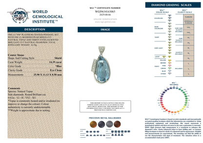 Natural Blue Topaz and Diamond Pendant in Platinum