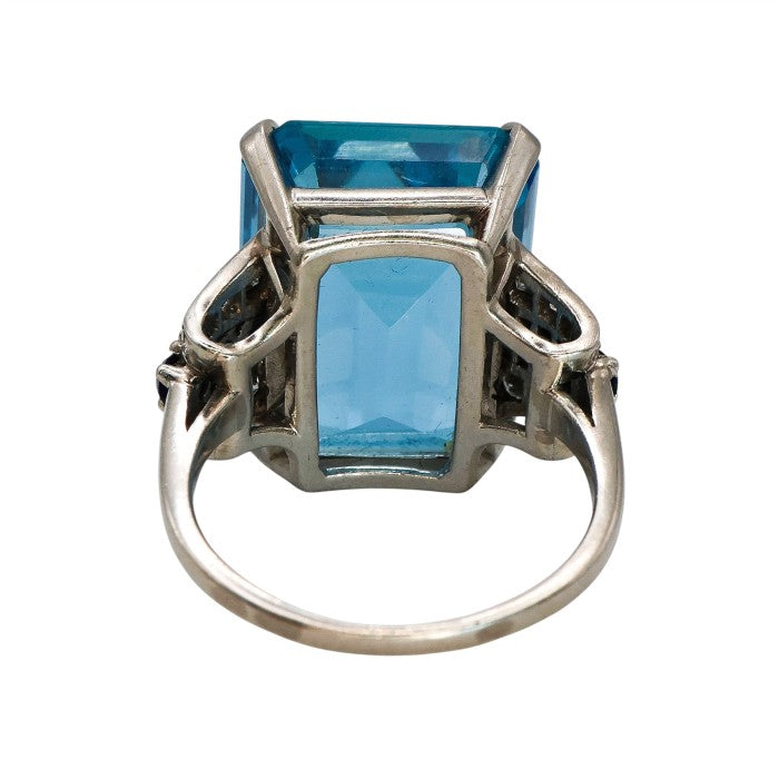 Art Deco 20cts Aquamarine Cocktail Ring in Platinum with Sapphire and Diamond
