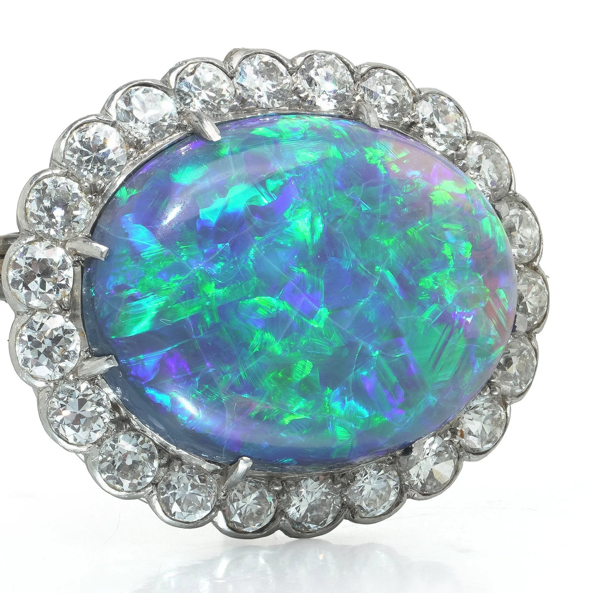 Art Deco Black Opal And Diamond Brooch, Platinum, Circa 1920
