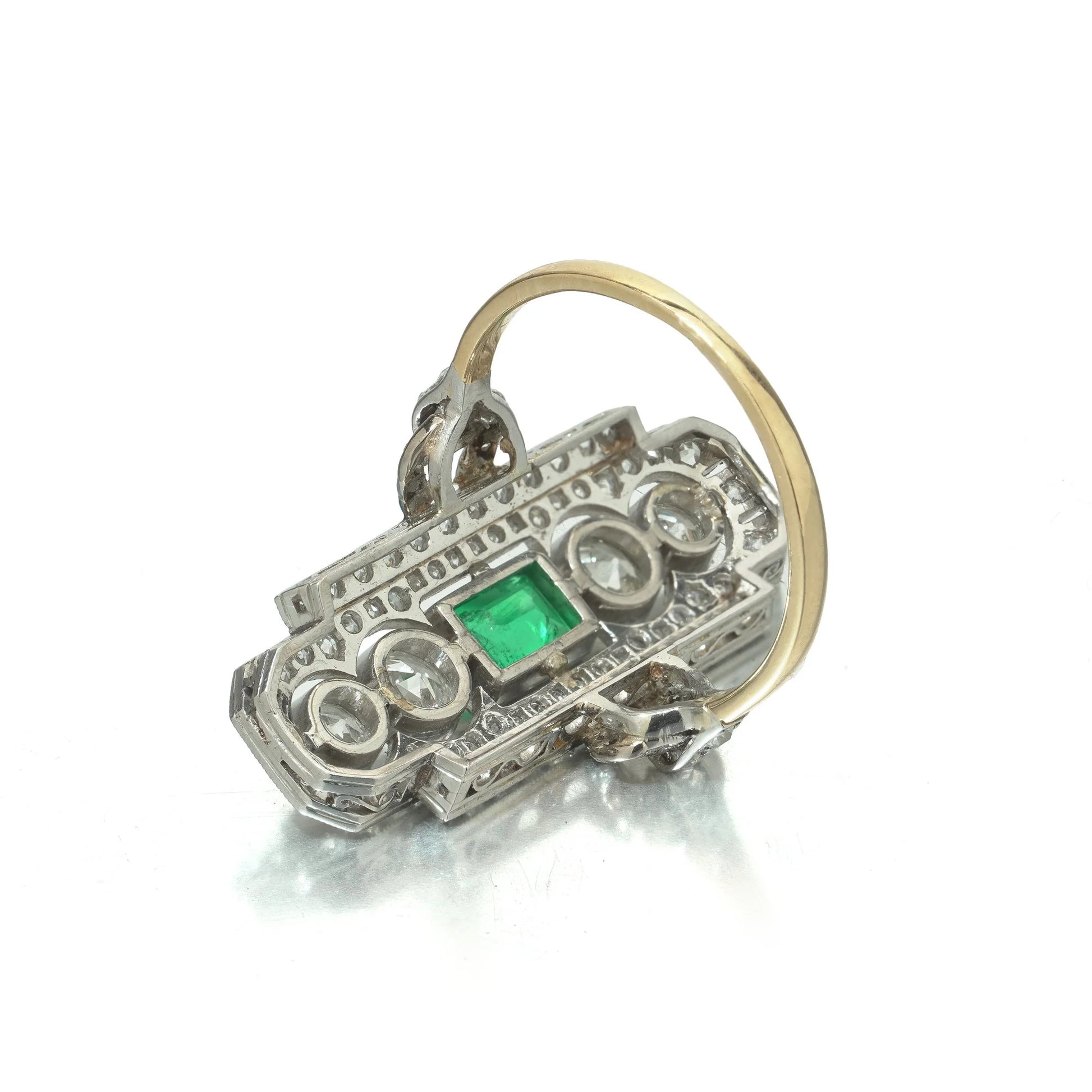 Art Deco Emerald and Diamond Plaque Ring, Platinum and 18ct Gold