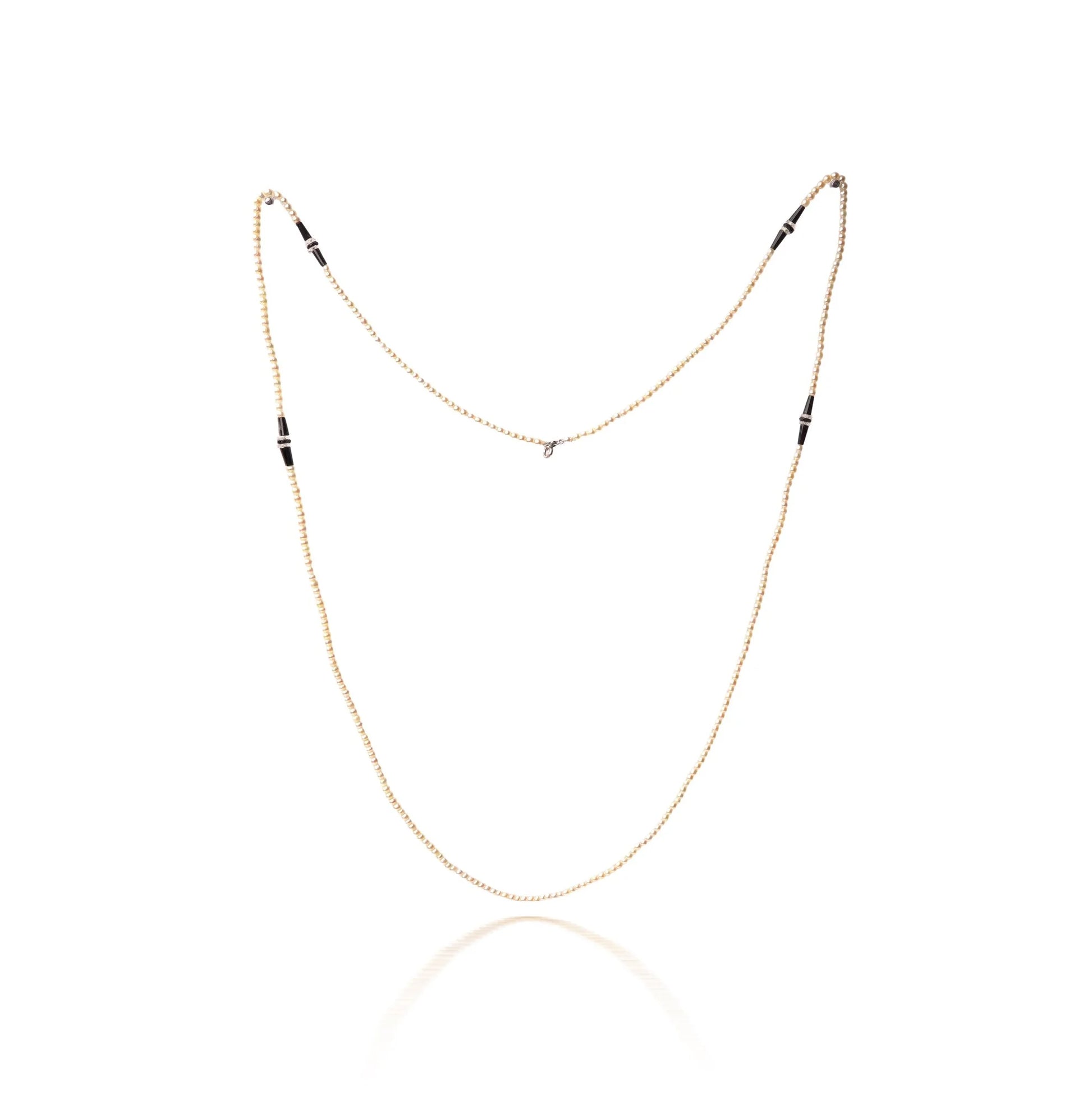 Art Deco Natural Seed Pearl, Onyx And Rock Crystal Necklace