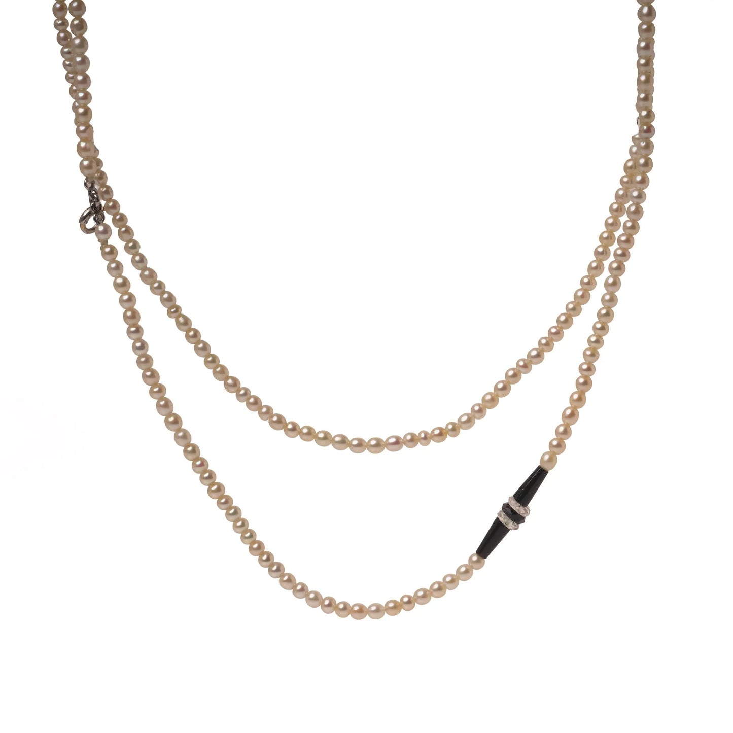Art Deco Natural Seed Pearl, Onyx And Rock Crystal Necklace