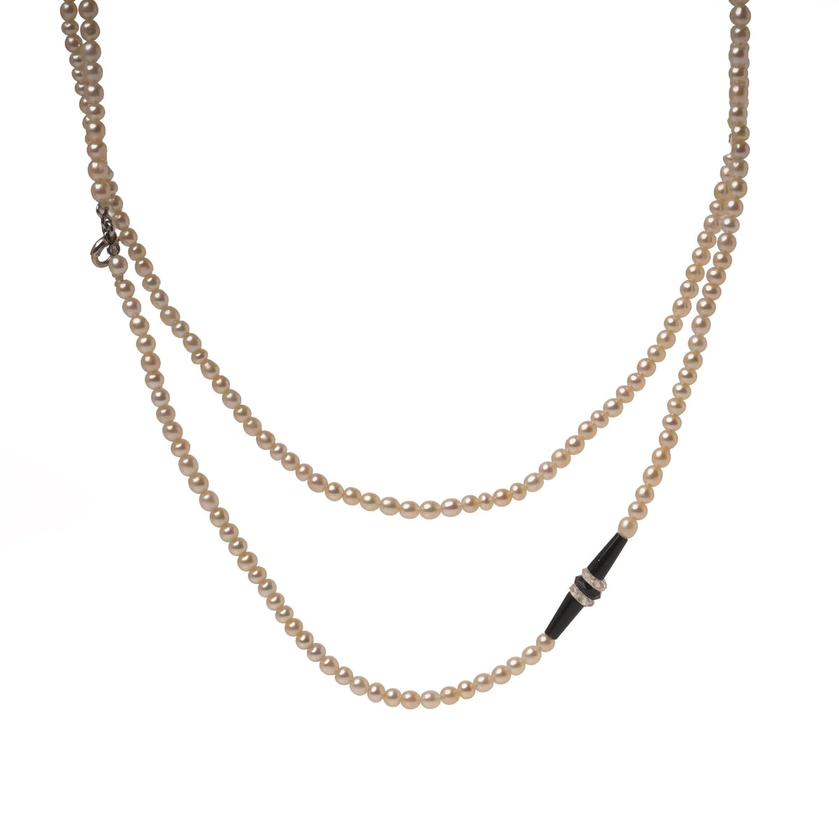 Art Deco Natural Seed Pearl, Onyx And Rock Crystal Necklace