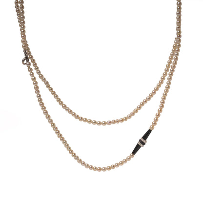 Art Deco Natural Seed Pearl, Onyx And Rock Crystal Necklace
