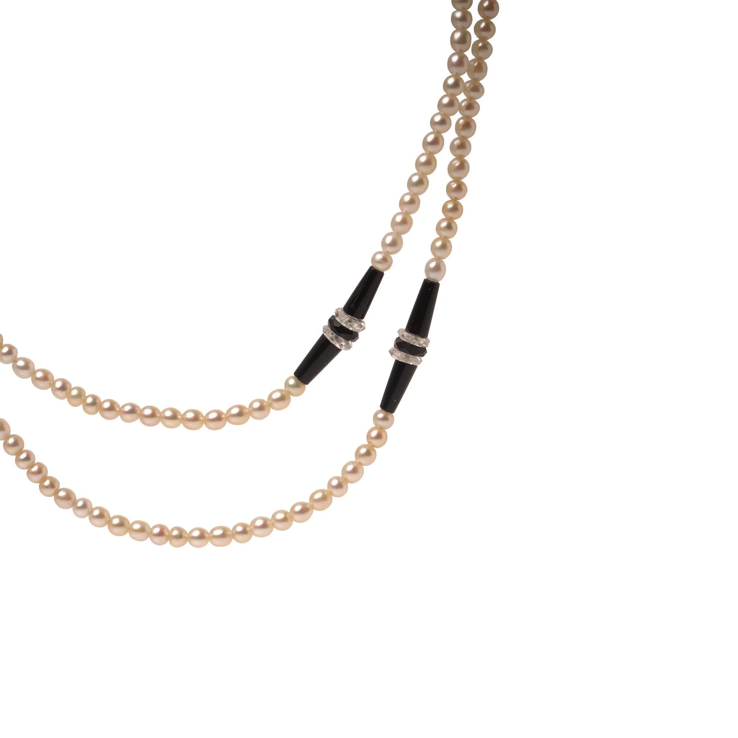 Art Deco Natural Seed Pearl, Onyx And Rock Crystal Necklace