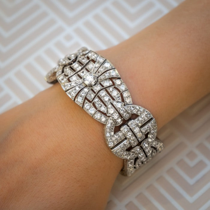 Art Deco Diamond Panel Platinum Bracelet