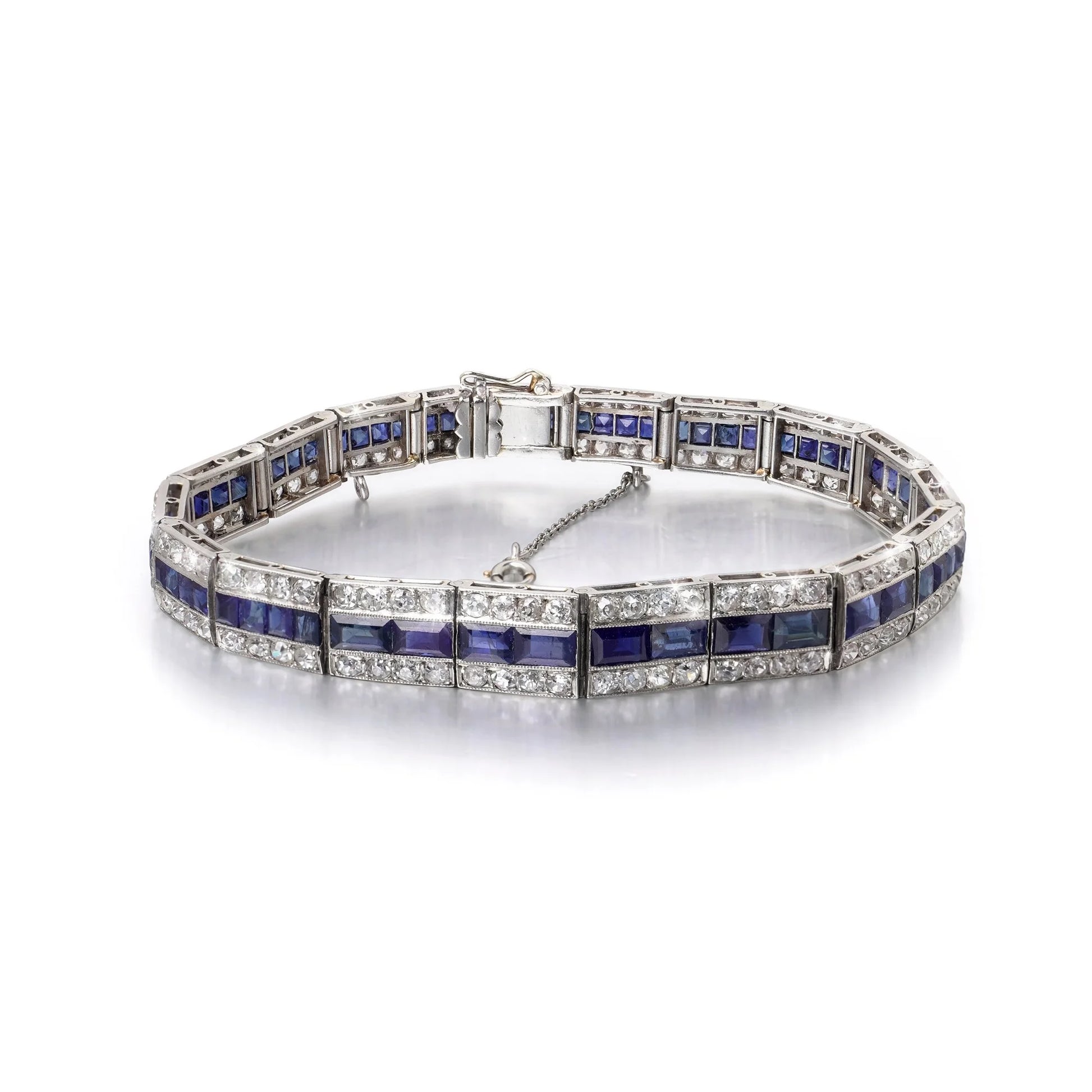Art Deco Platinum Calibre-Cut Sapphire And Diamond Bracelet