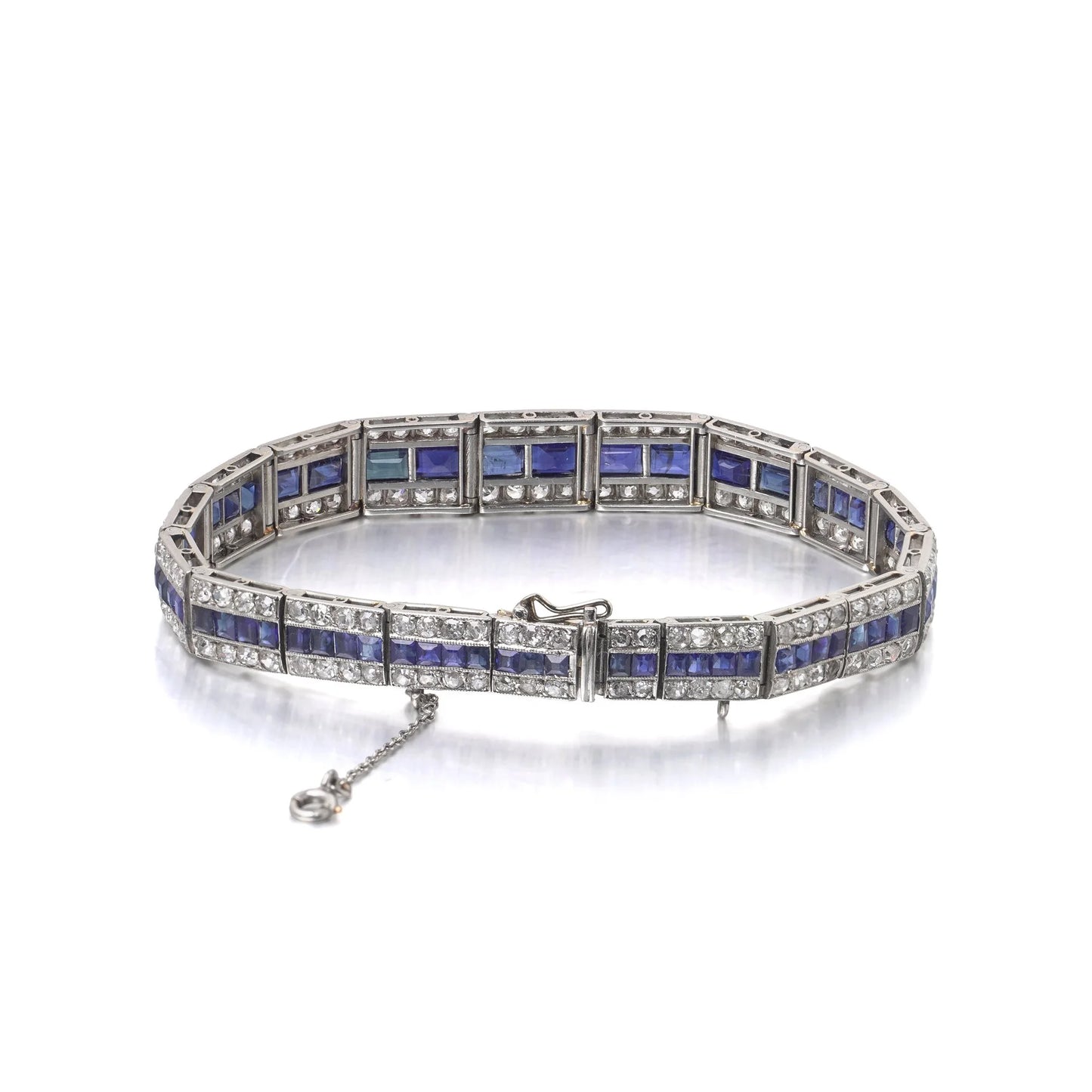Art Deco Platinum Calibre-Cut Sapphire And Diamond Bracelet