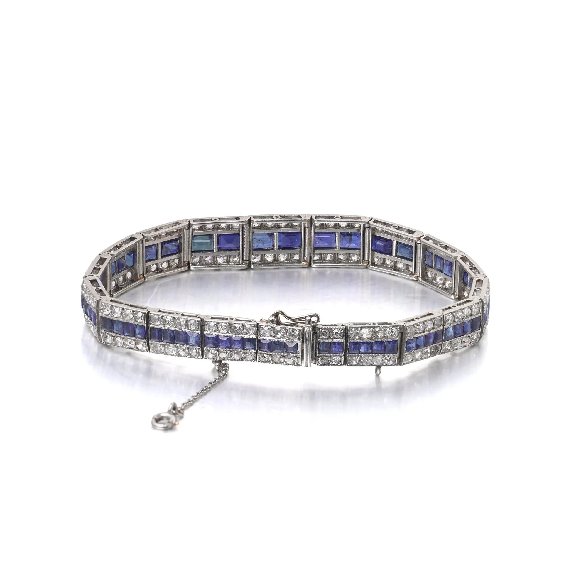 Art Deco Platinum Calibre-Cut Sapphire And Diamond Bracelet