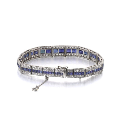 Art Deco Platinum Calibre-Cut Sapphire And Diamond Bracelet