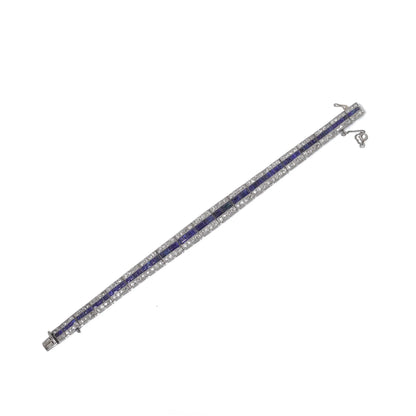 Art Deco Platinum Calibre-Cut Sapphire And Diamond Bracelet
