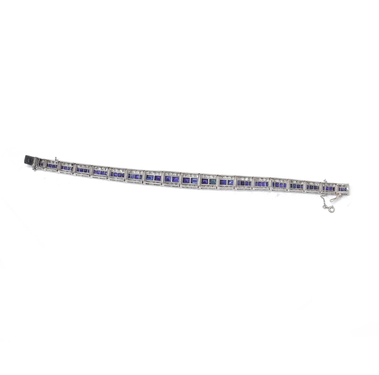 Art Deco Platinum Calibre-Cut Sapphire And Diamond Bracelet