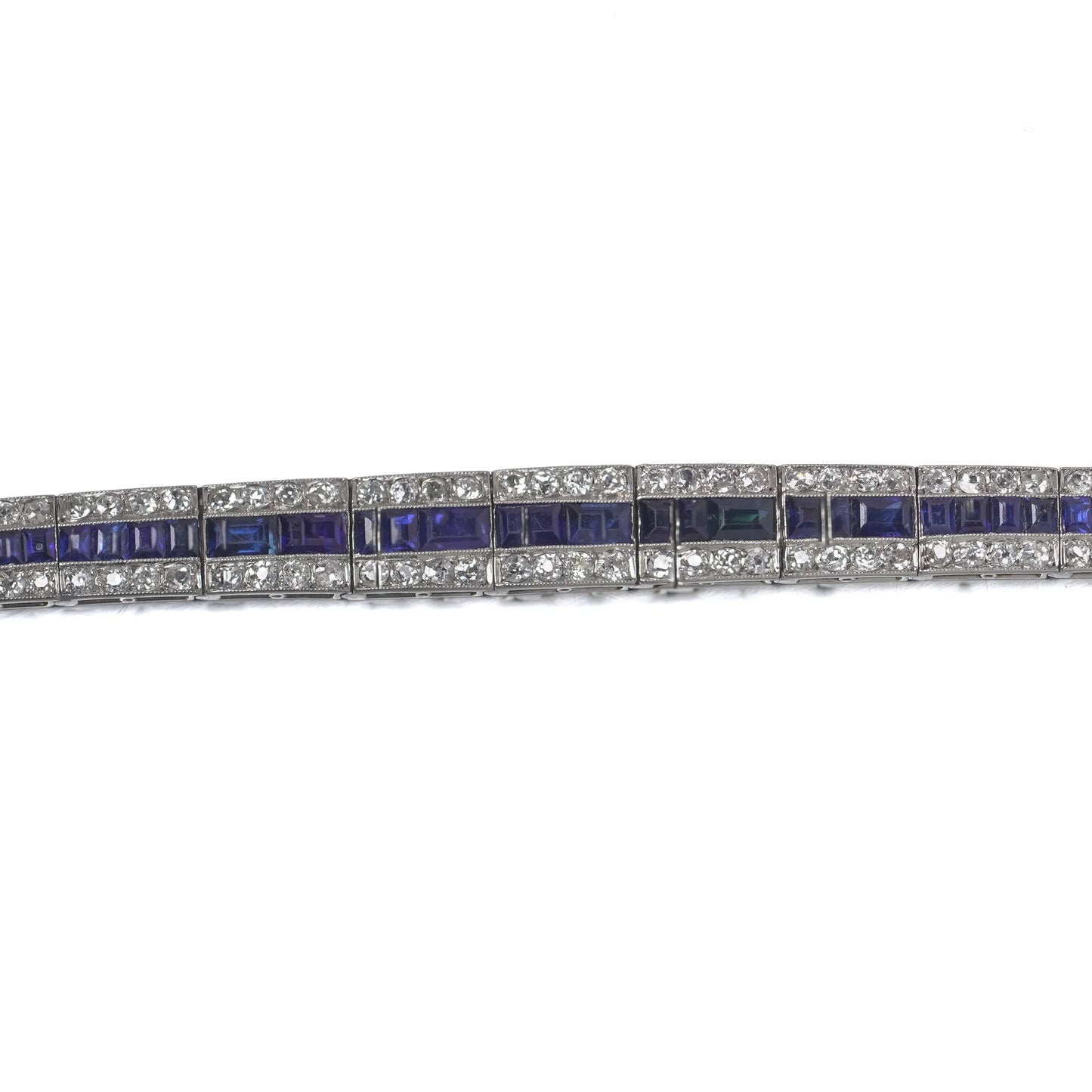 Art Deco Platinum Calibre-Cut Sapphire And Diamond Bracelet