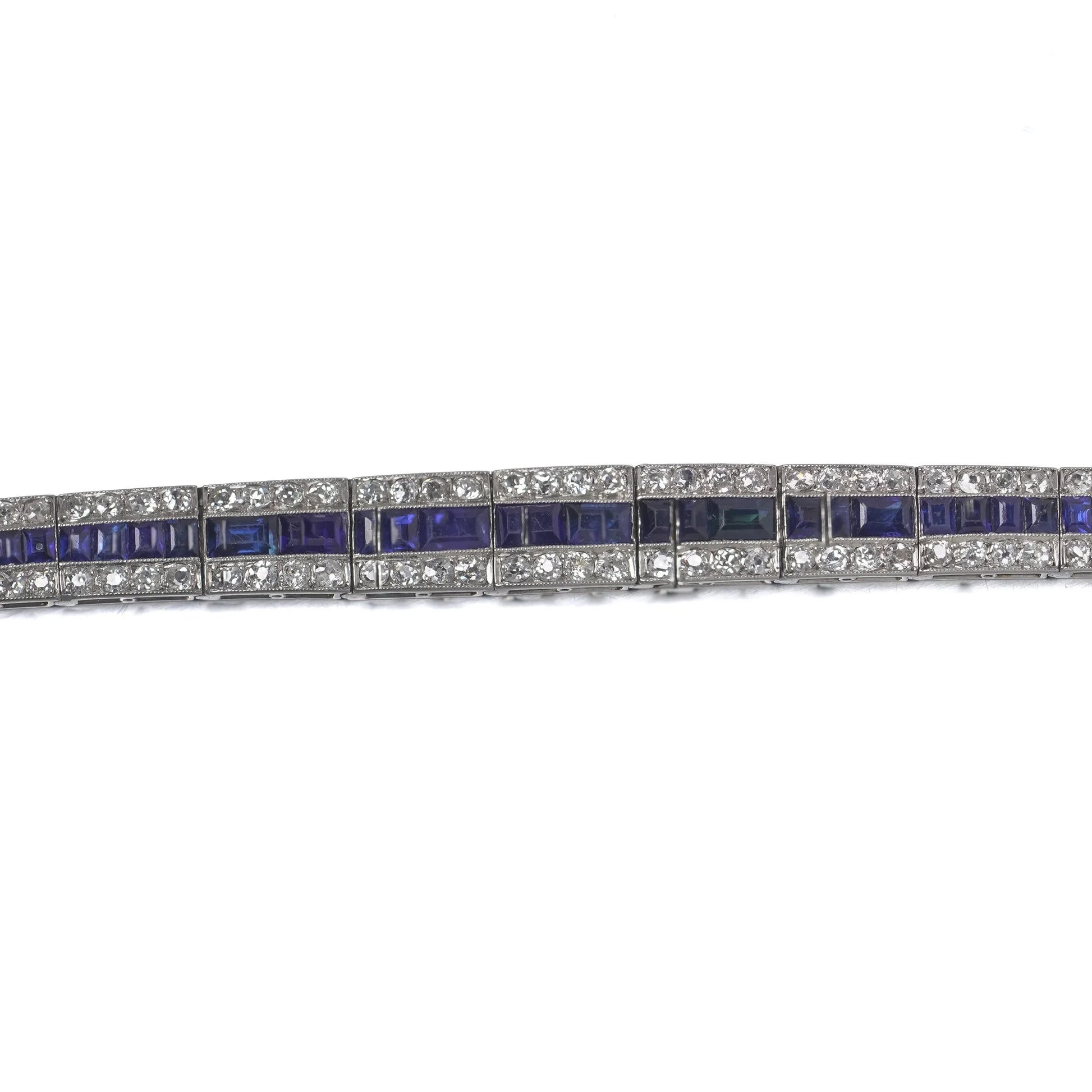 Art Deco Platinum Calibre-Cut Sapphire And Diamond Bracelet
