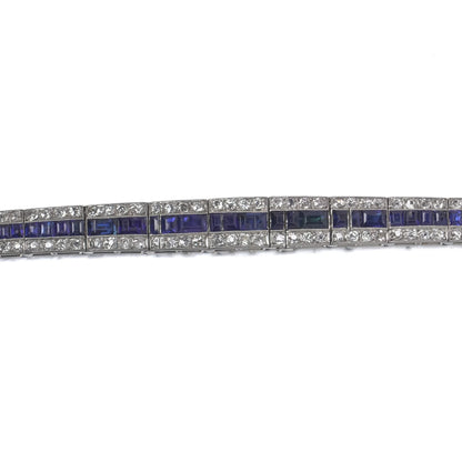 Art Deco Platinum Calibre-Cut Sapphire And Diamond Bracelet