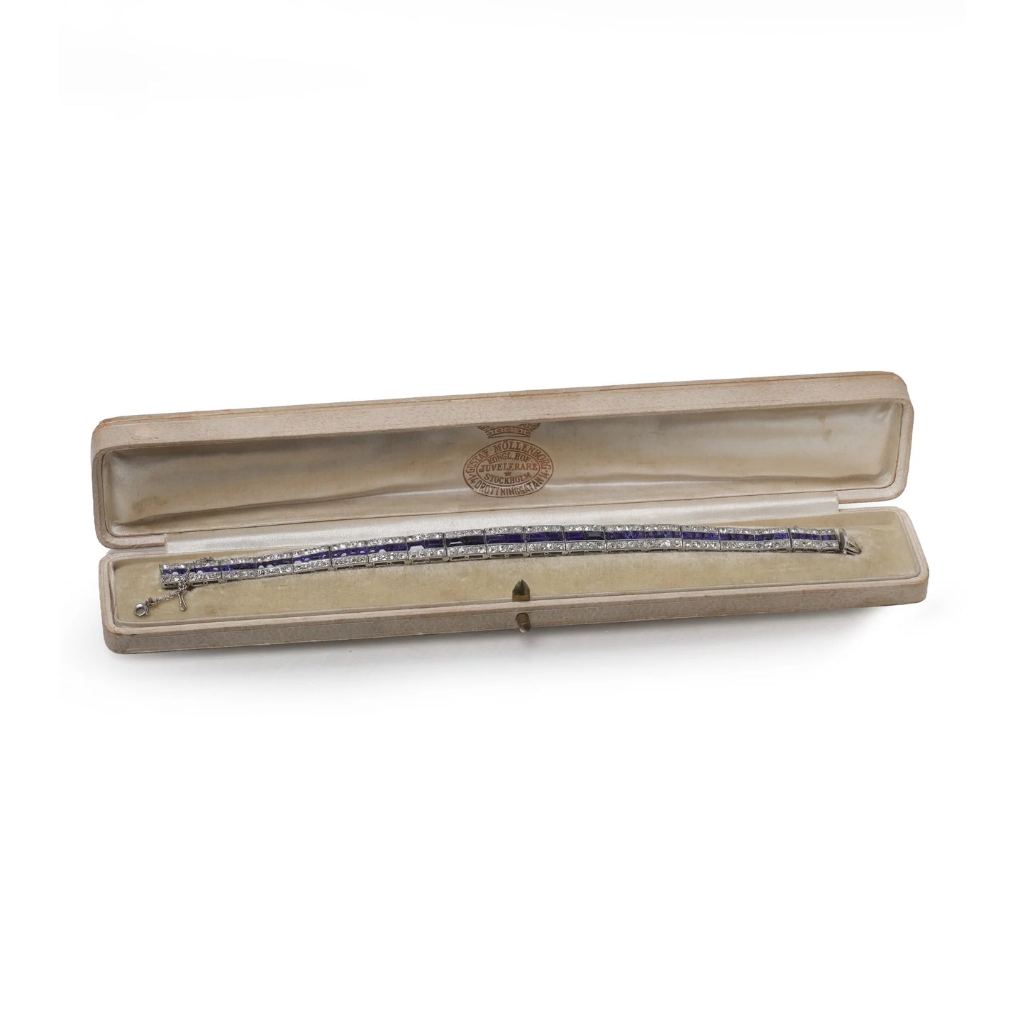Art Deco Platinum Calibre-Cut Sapphire And Diamond Bracelet