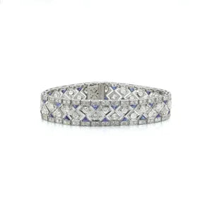 Art Deco 8.28ct Diamond and Sapphire Bracelet in Platinum