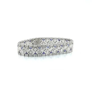 Art Deco 8.28ct Diamond and Sapphire Bracelet in Platinum