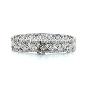 Art Deco 8.28ct Diamond and Sapphire Bracelet in Platinum