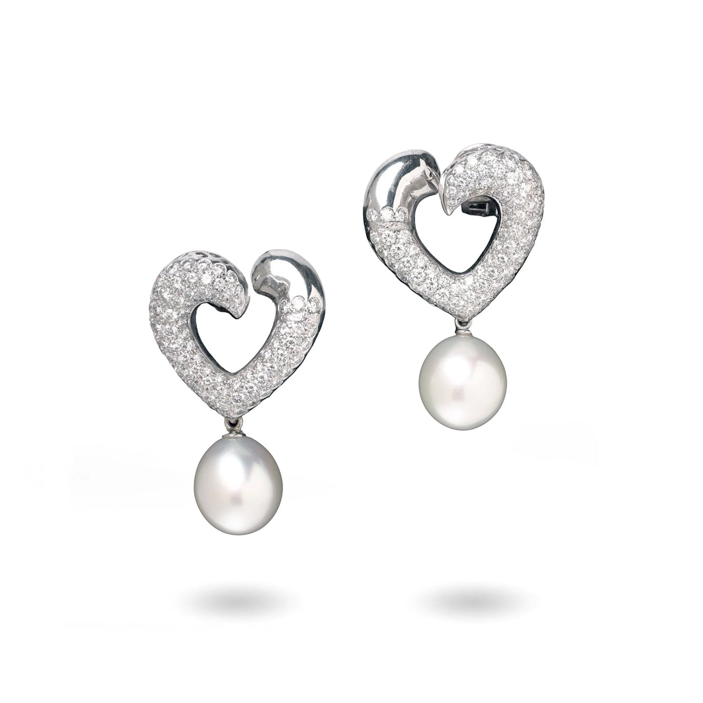 Asprey 18 Carat White Gold South Sea Pearl and Diamond Day and Night Earrings